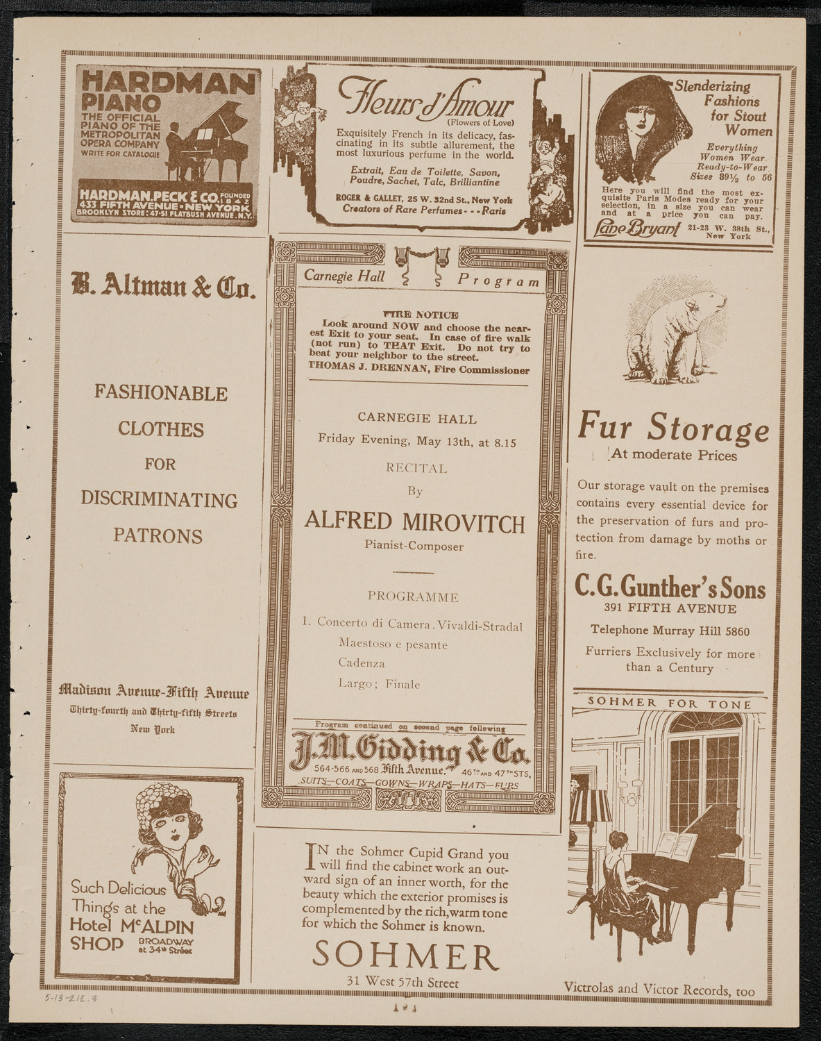 Alfred Mirovitch, Piano, May 13, 1921, program page 5
