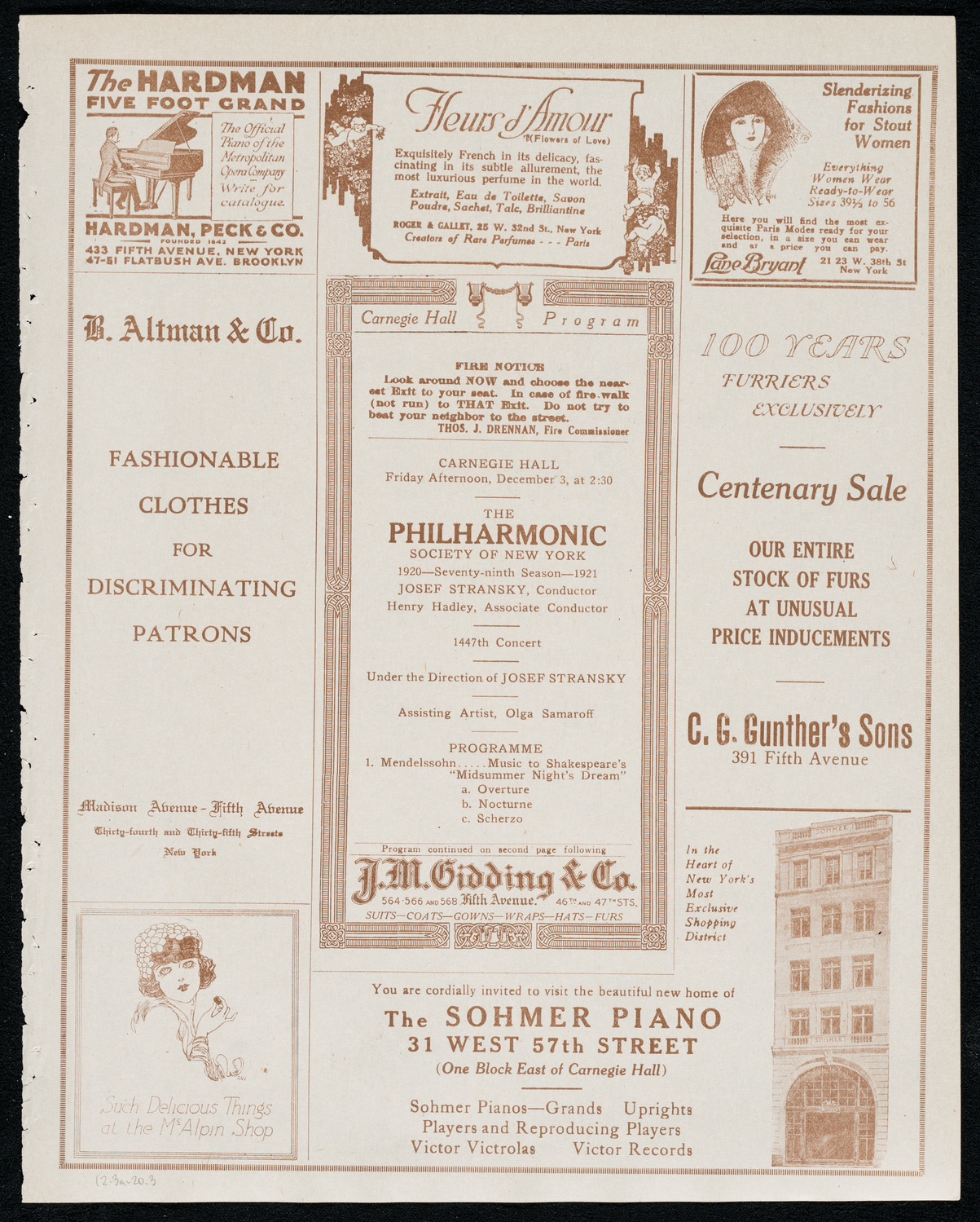 New York Philharmonic, December 3, 1920, program page 5