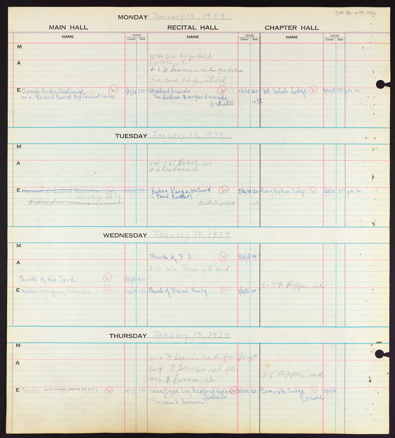 Carnegie Hall Booking Ledger, volume 4, page 32