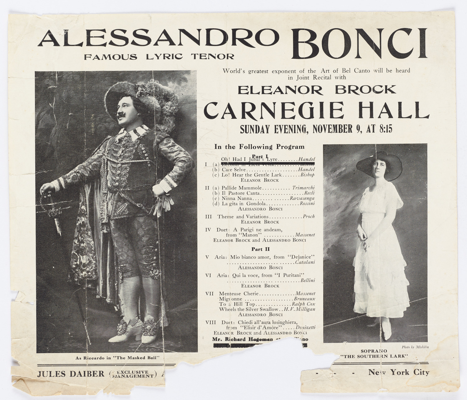 Alessandro Bonci with Eleanor Brock, November 9, 1919