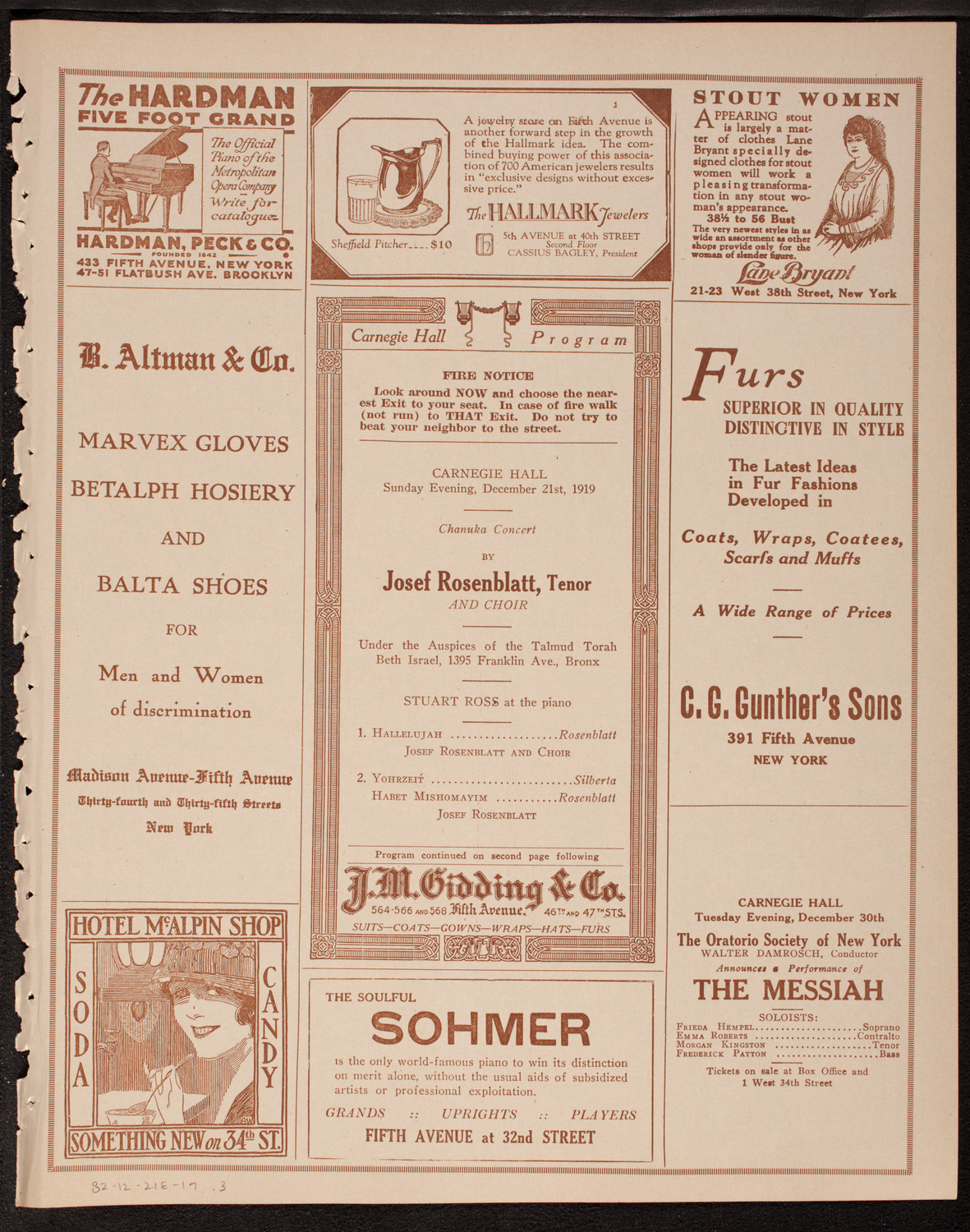 Josef Rosenblatt, Tenor, December 21, 1919, program page 5