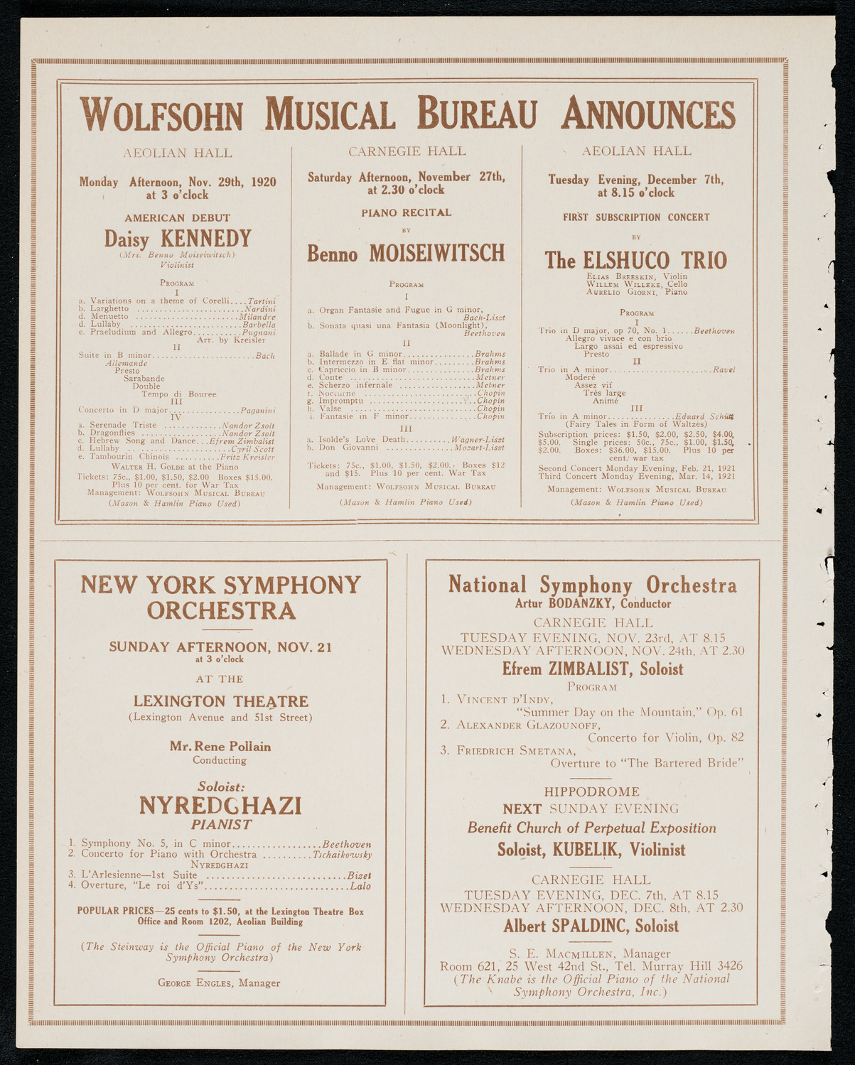 Albert Spalding, Violin, November 20, 1920, program page 8