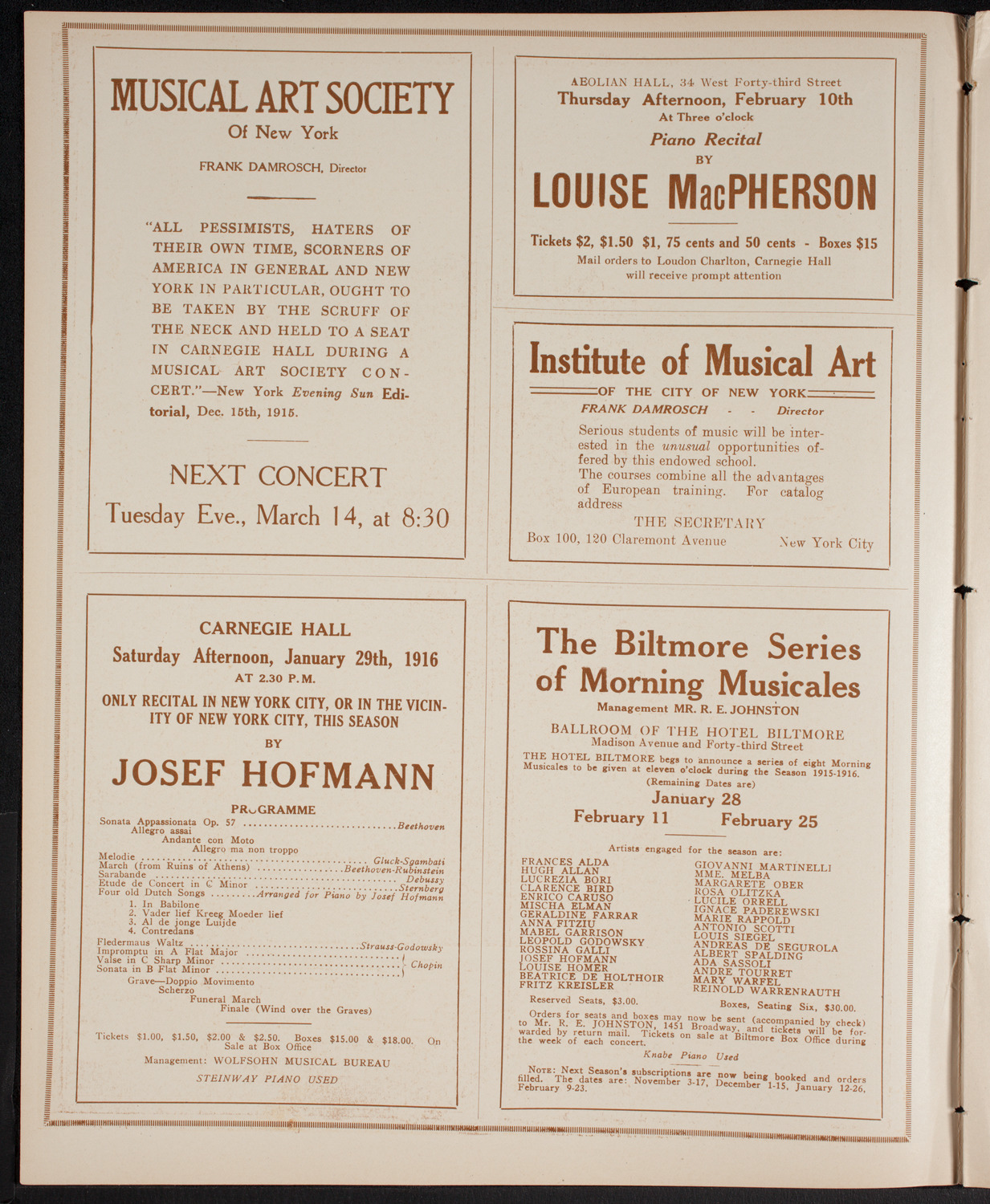 New York Philharmonic, January 23, 1916, program page 2