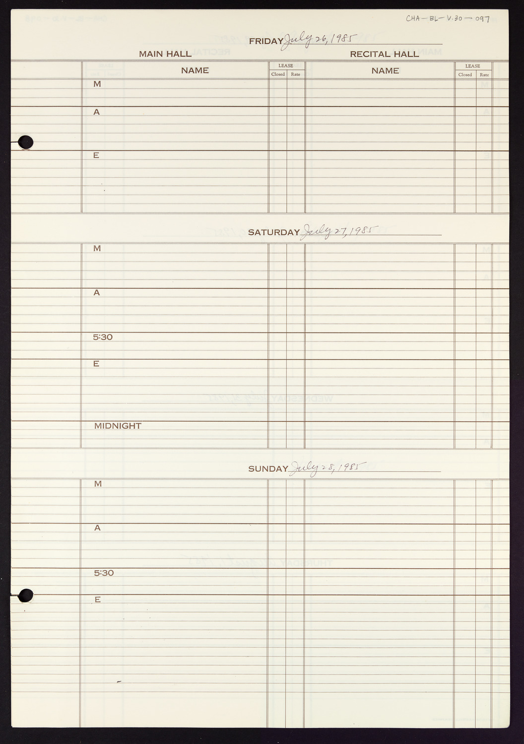 Carnegie Hall Booking Ledger, volume 30, page 97