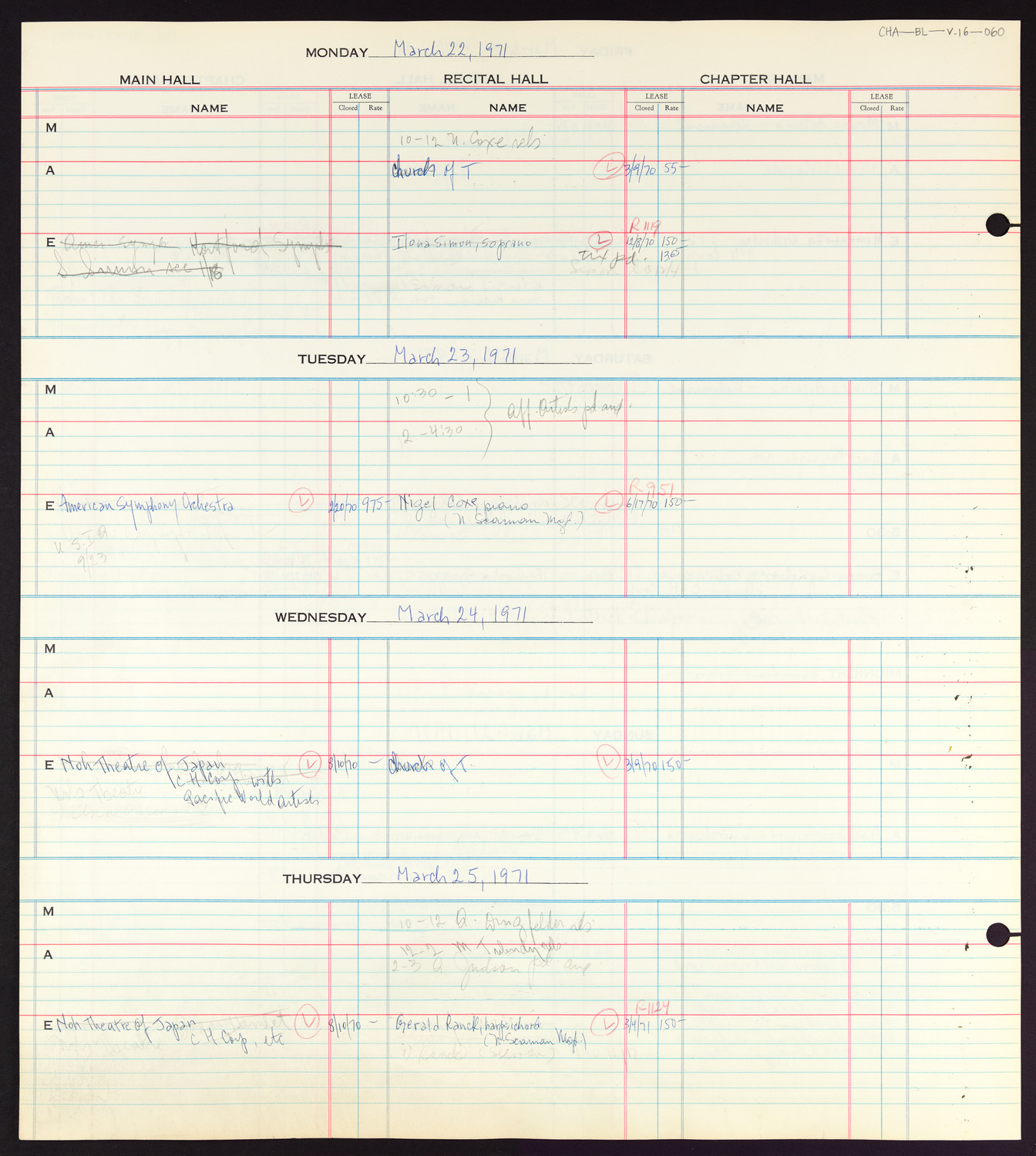 Carnegie Hall Booking Ledger, volume 16, page 60