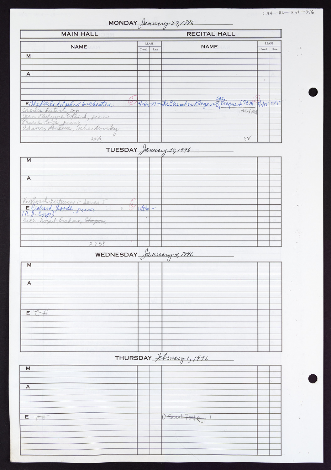 Carnegie Hall Booking Ledger, volume 41, page 46