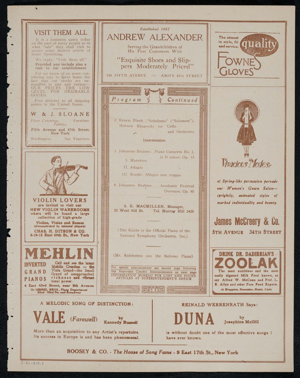 National Symphony Orchestra, February 21, 1921, program page 7