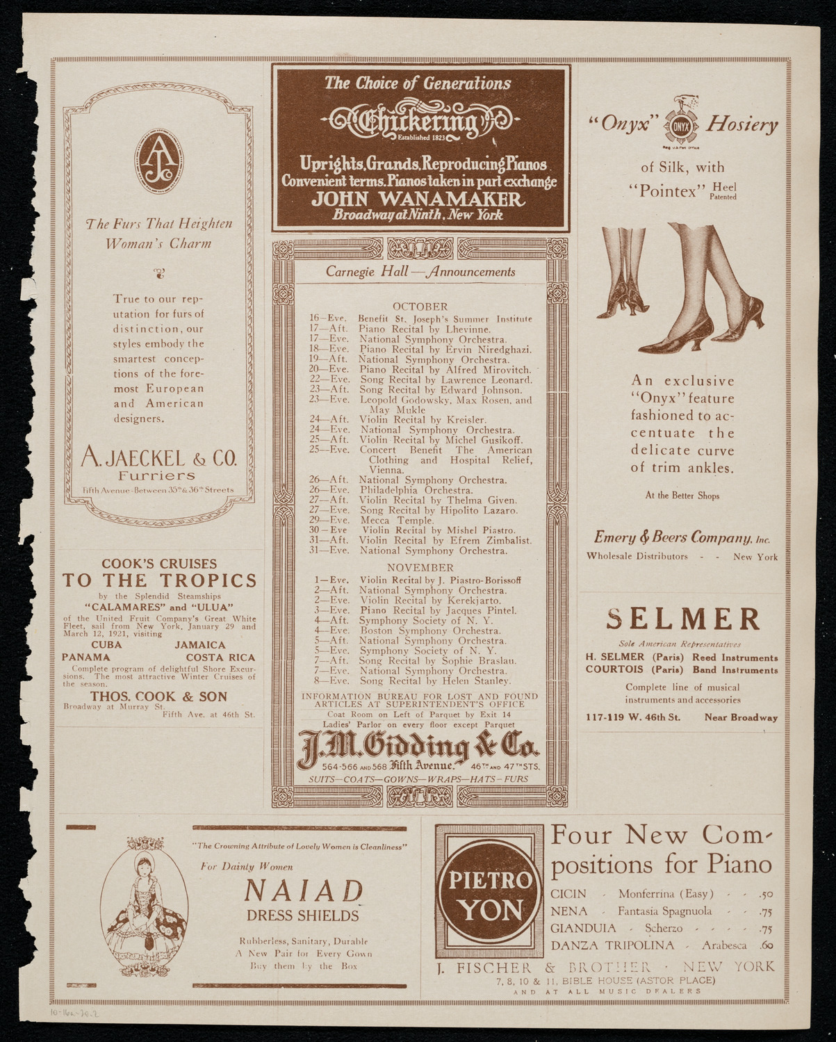 Josef Stopak, Violin, October 16, 1920, program page 3