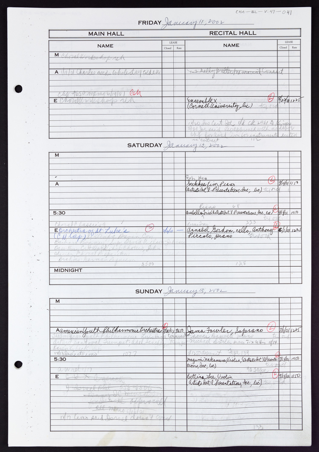 Carnegie Hall Booking Ledger, volume 47, page 41