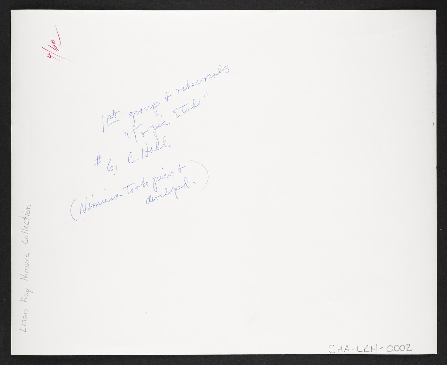 Rehearsals for "Tropic Etude" in Ballet Arts, Carnegie Hall Studio #61, April 1960 (back)