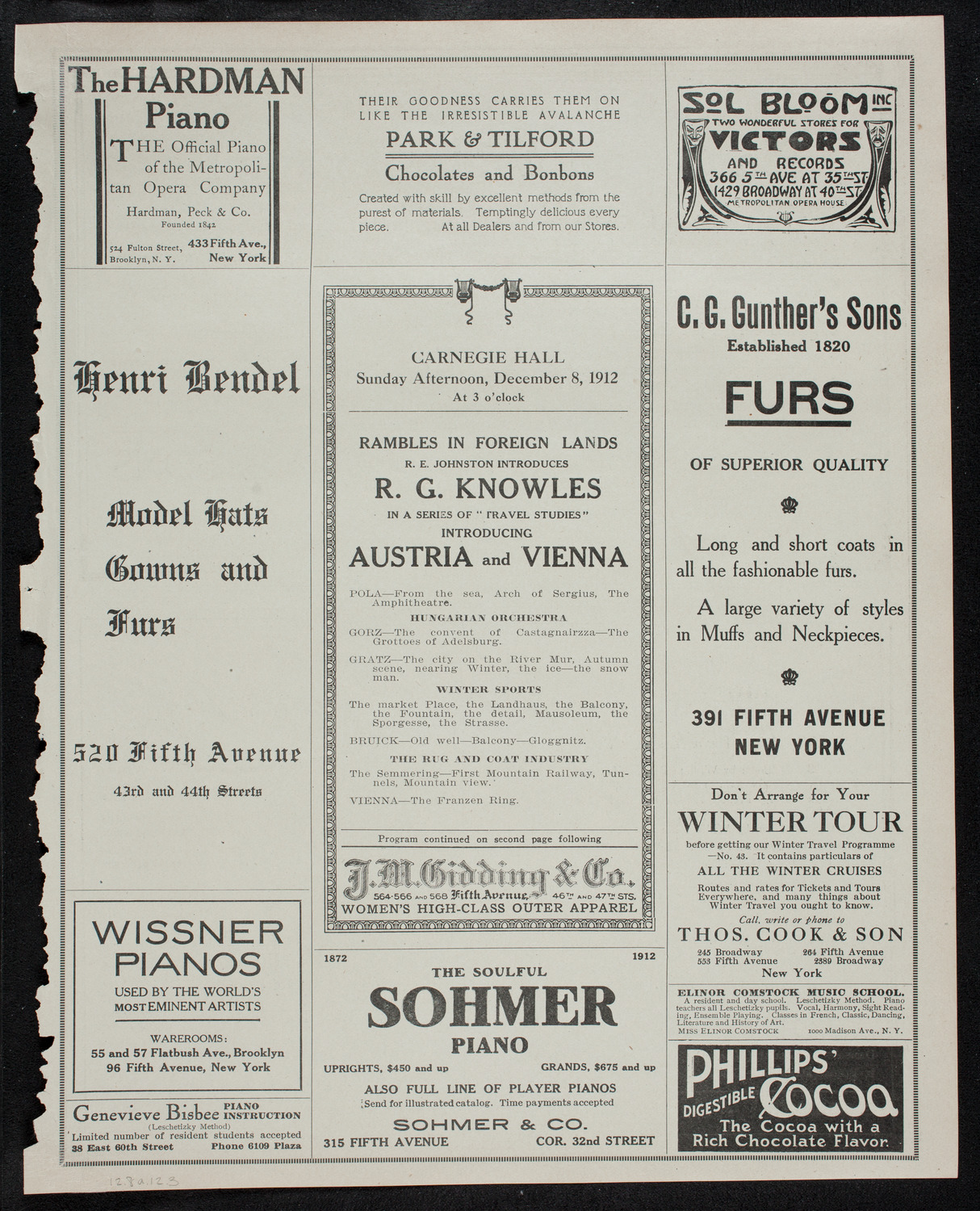 R.G. Knowles Travel Studies: Austria and Vienna, December 8, 1912, program page 5