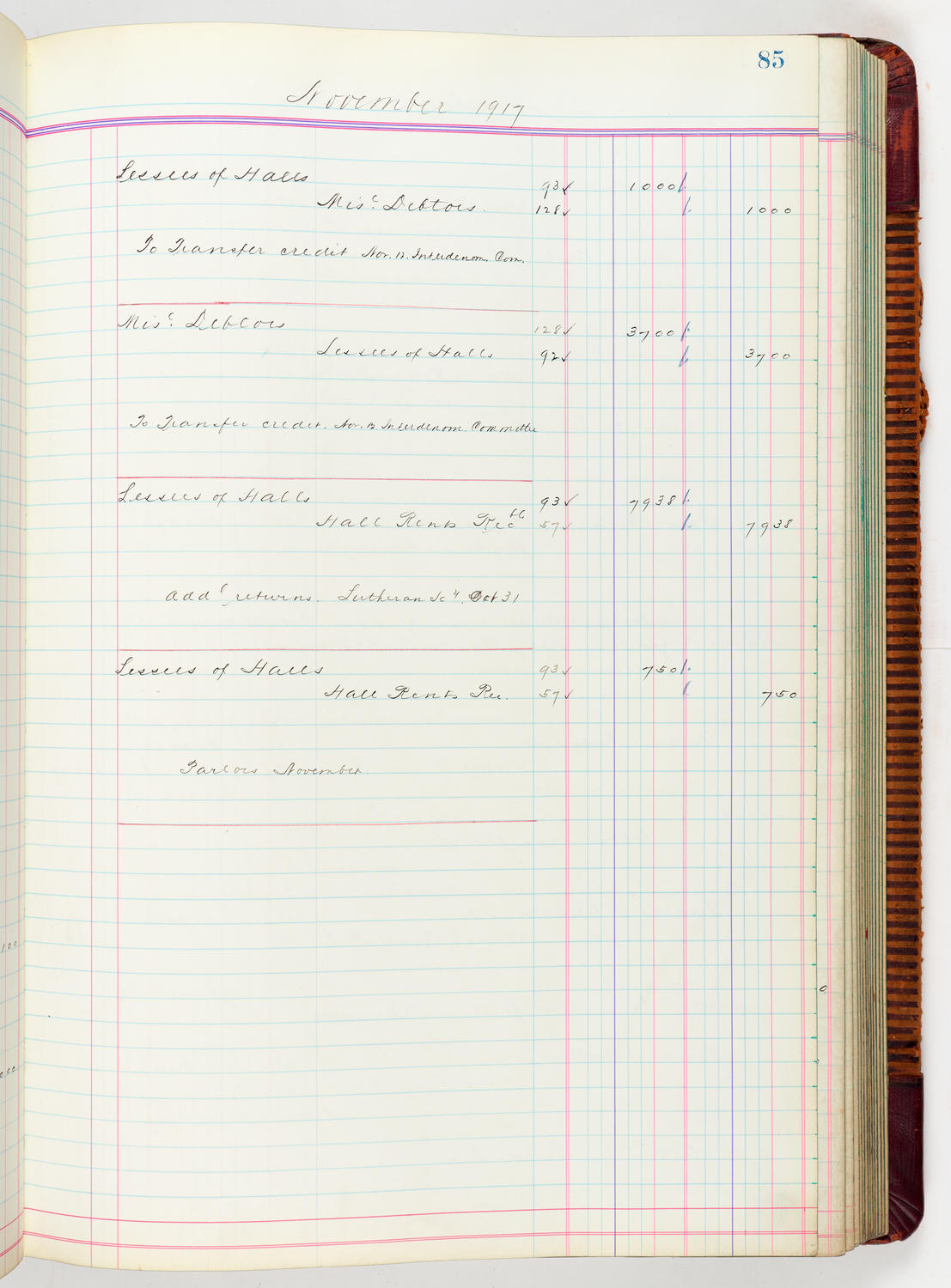 Music Hall Accounting Ledger, volume 5, page 85