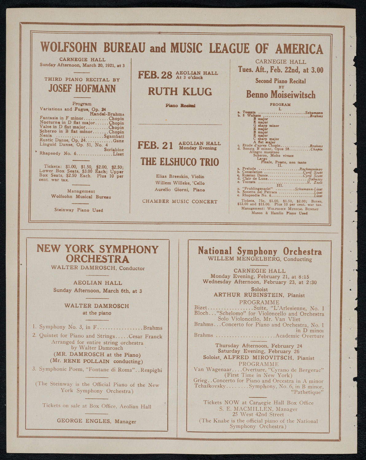 National Symphony Orchestra, February 20, 1921, program page 8