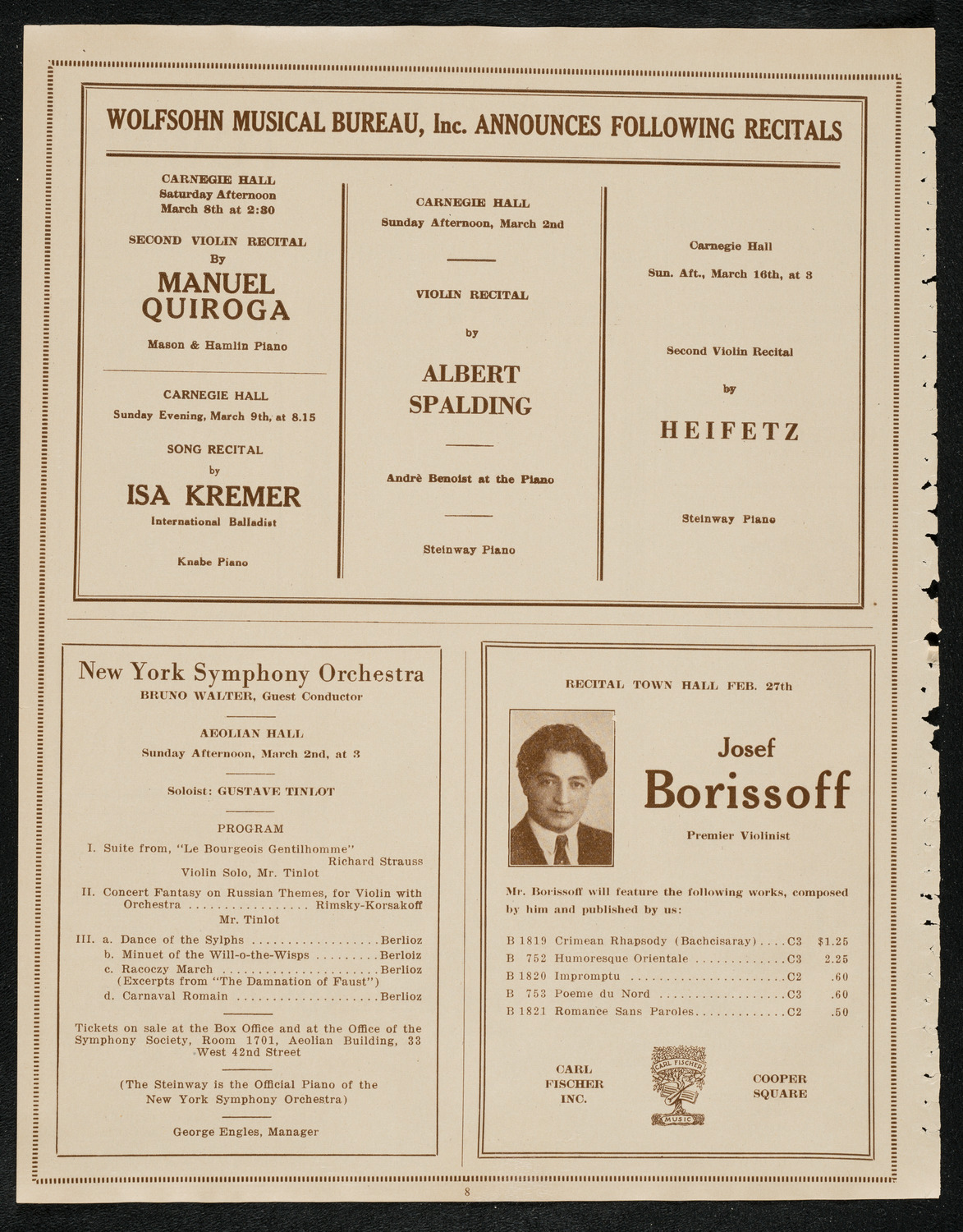 New York Symphony Orchestra, February 29, 1924, program page 8