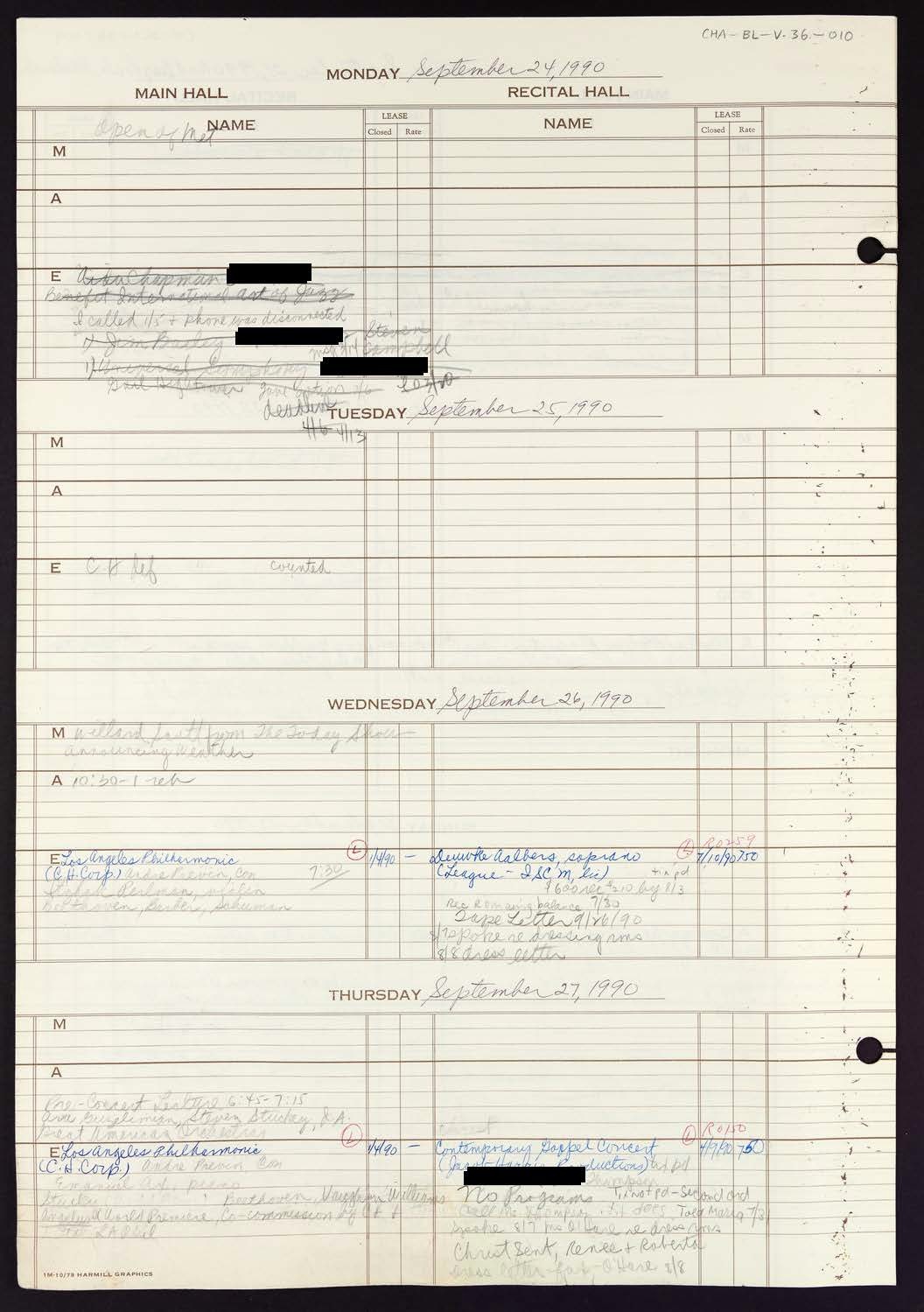 Carnegie Hall Booking Ledger, volume 36, page 10