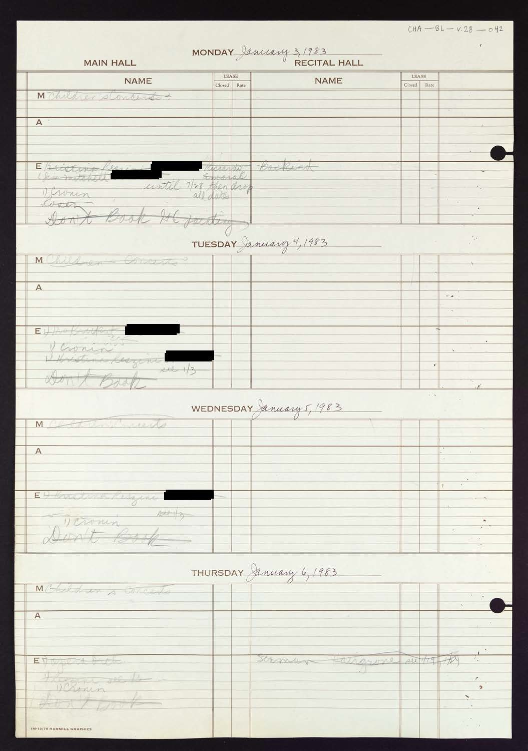 Carnegie Hall Booking Ledger, volume 28, page 42