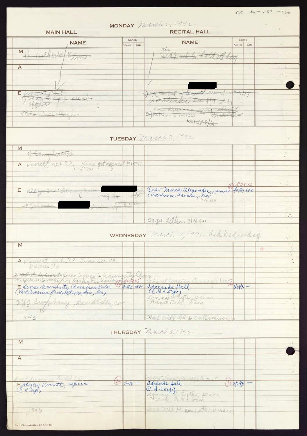 Carnegie Hall Booking Ledger, volume 37, page 56