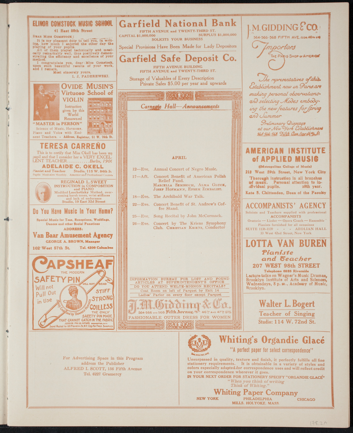 John McCormack, Tenor, April 11, 1915, program page 3