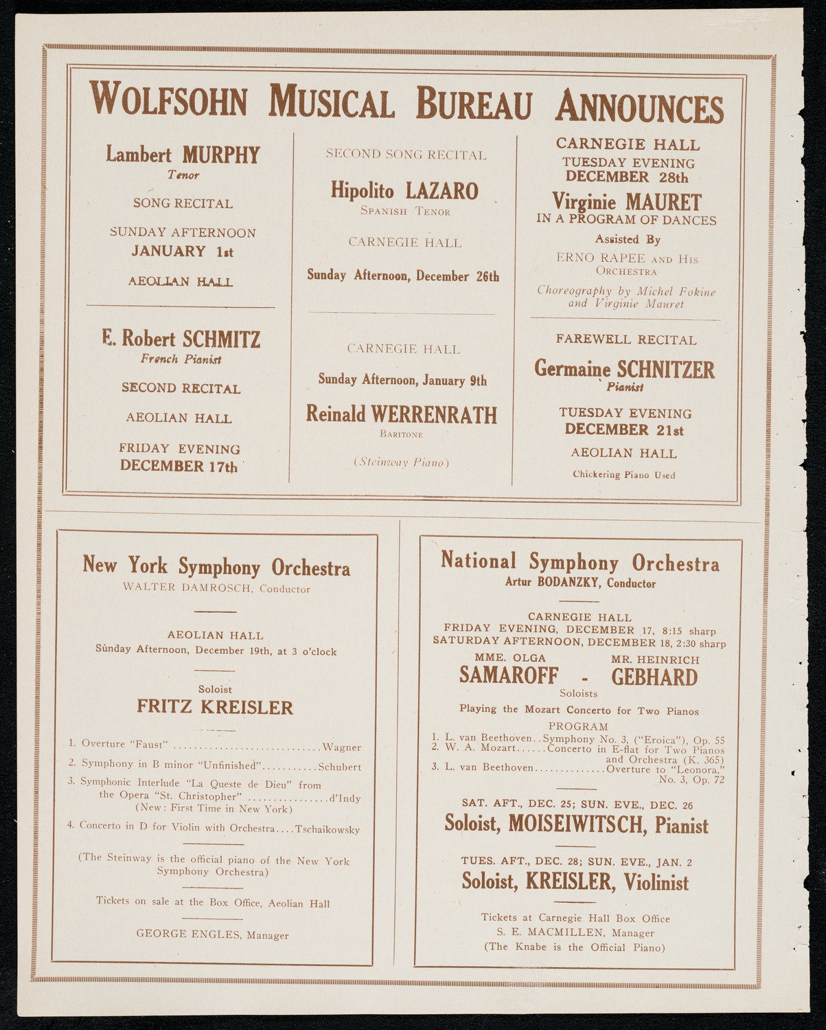 Eddy Brown, Violin, December 16, 1920, program page 8