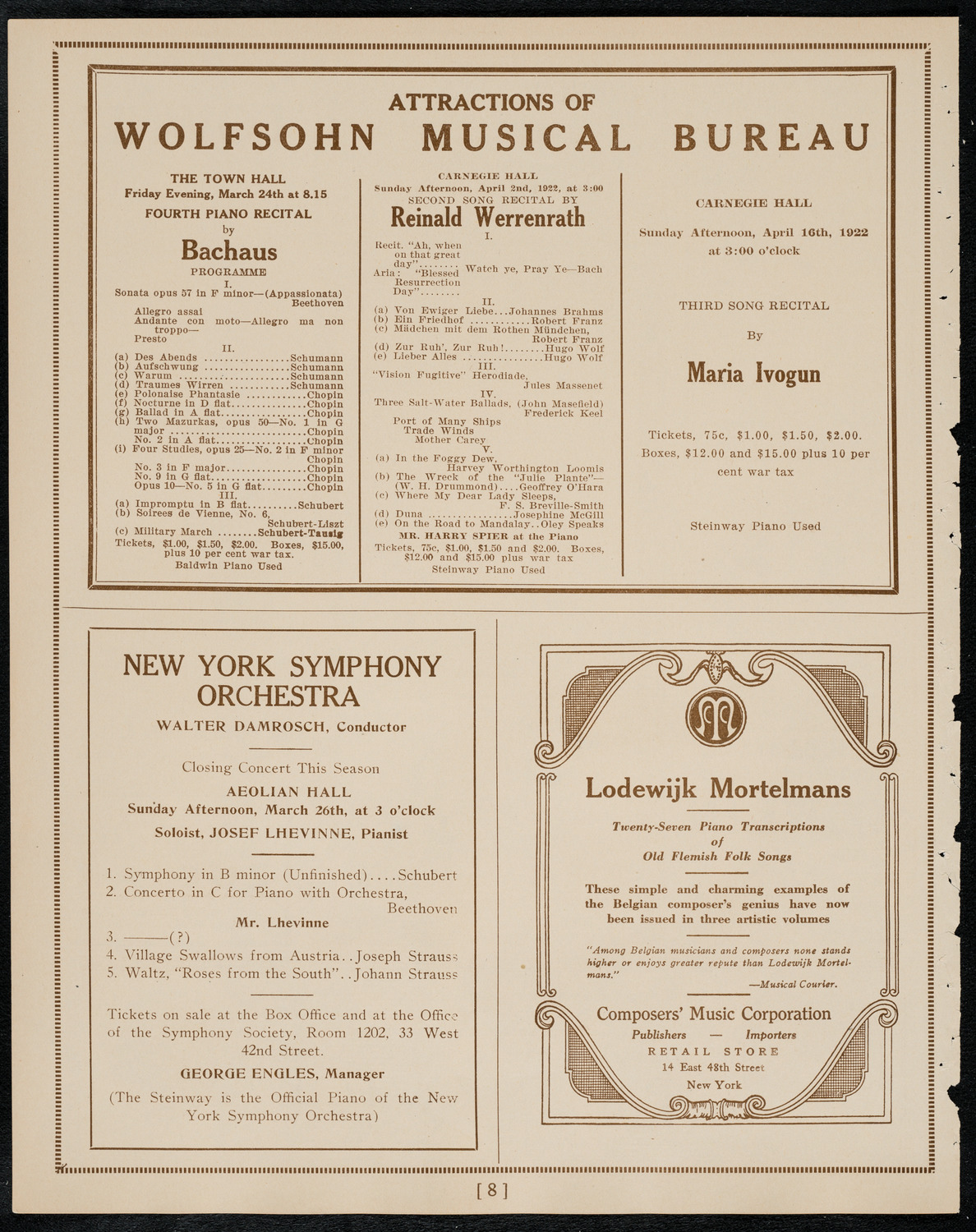 Miron Poliakin, Violin, March 19, 1922, program page 8