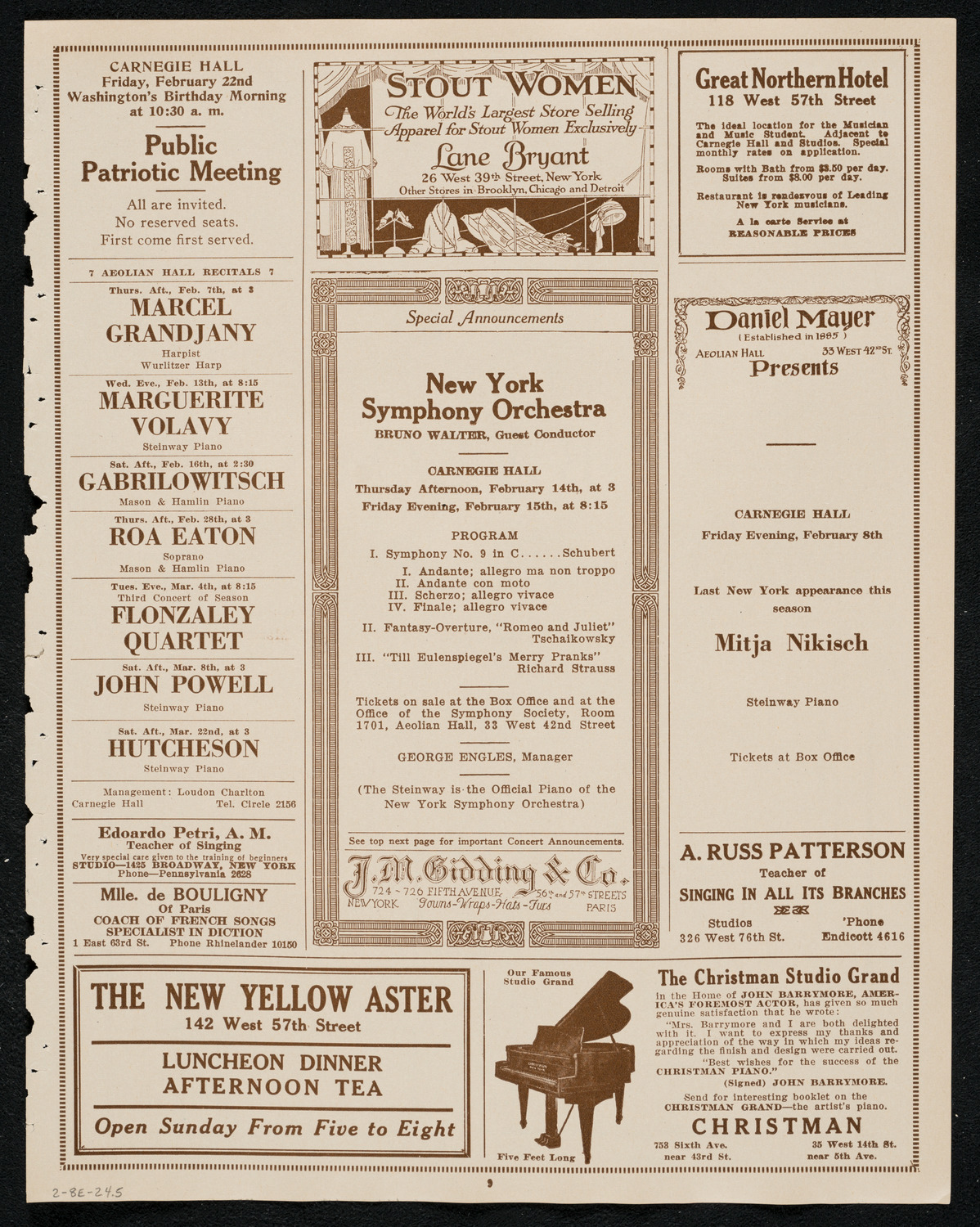 Margaret Matzenauer, Mezzo-Soprano, and Mitja Nikisch, Piano, February 8, 1924, program page 9