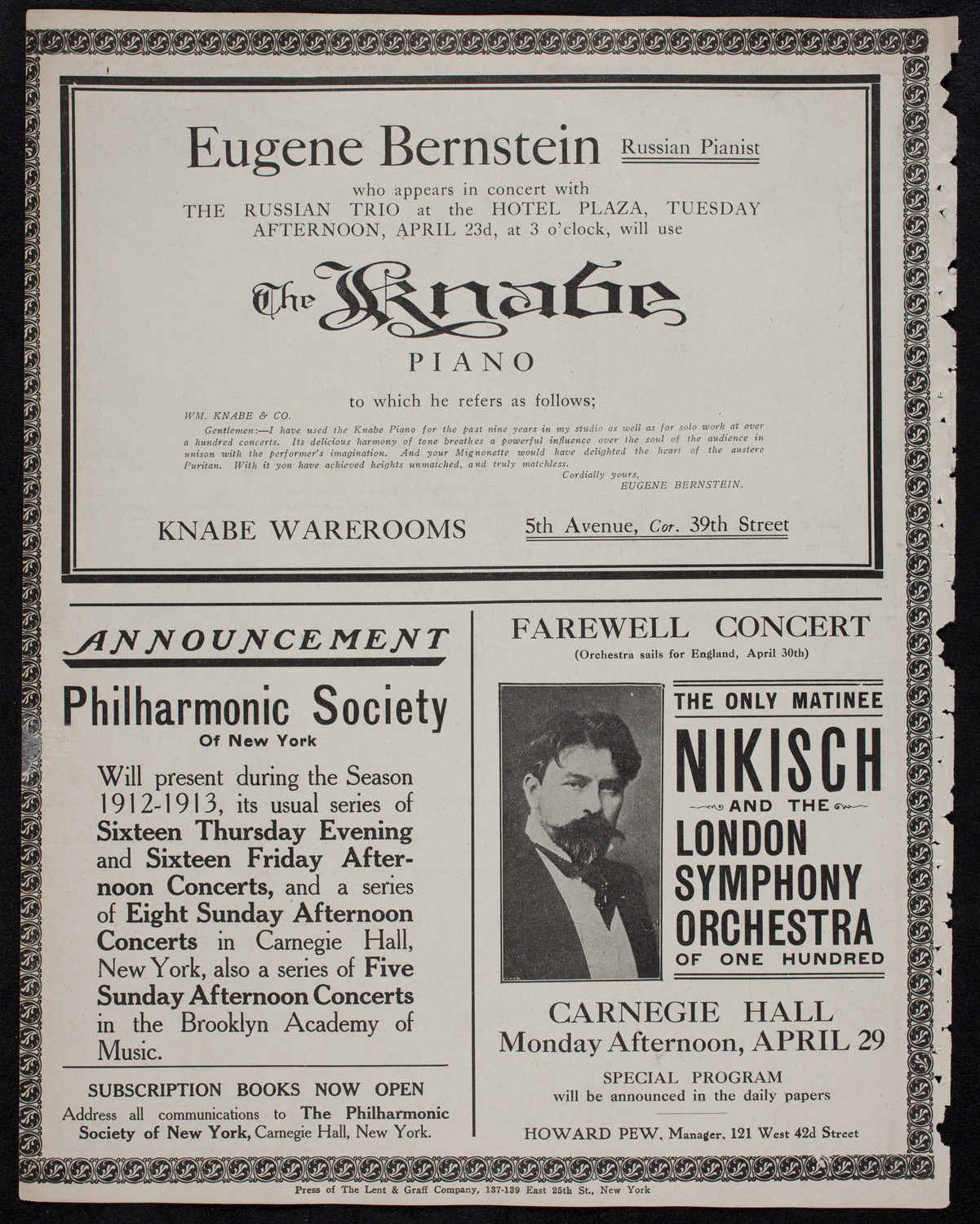 John McCormack, Tenor, April 14, 1912, program page 12