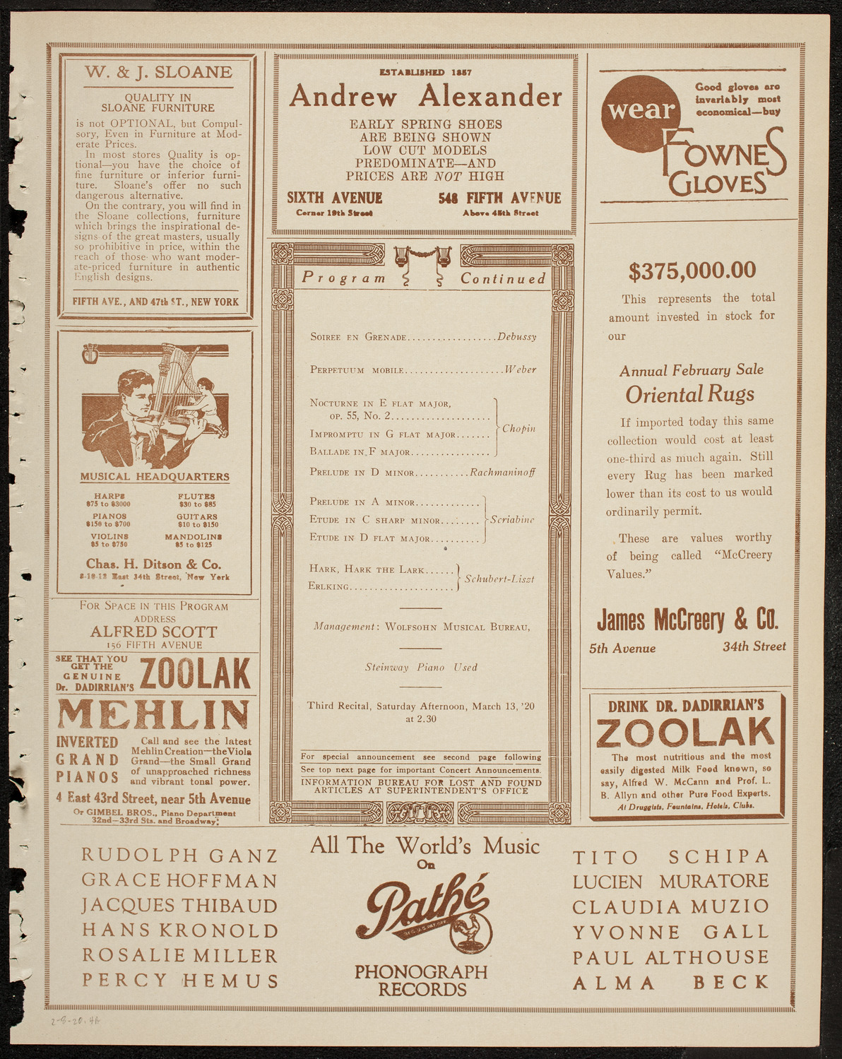 Josef Hofmann, Piano, February 8, 1920, program page 7
