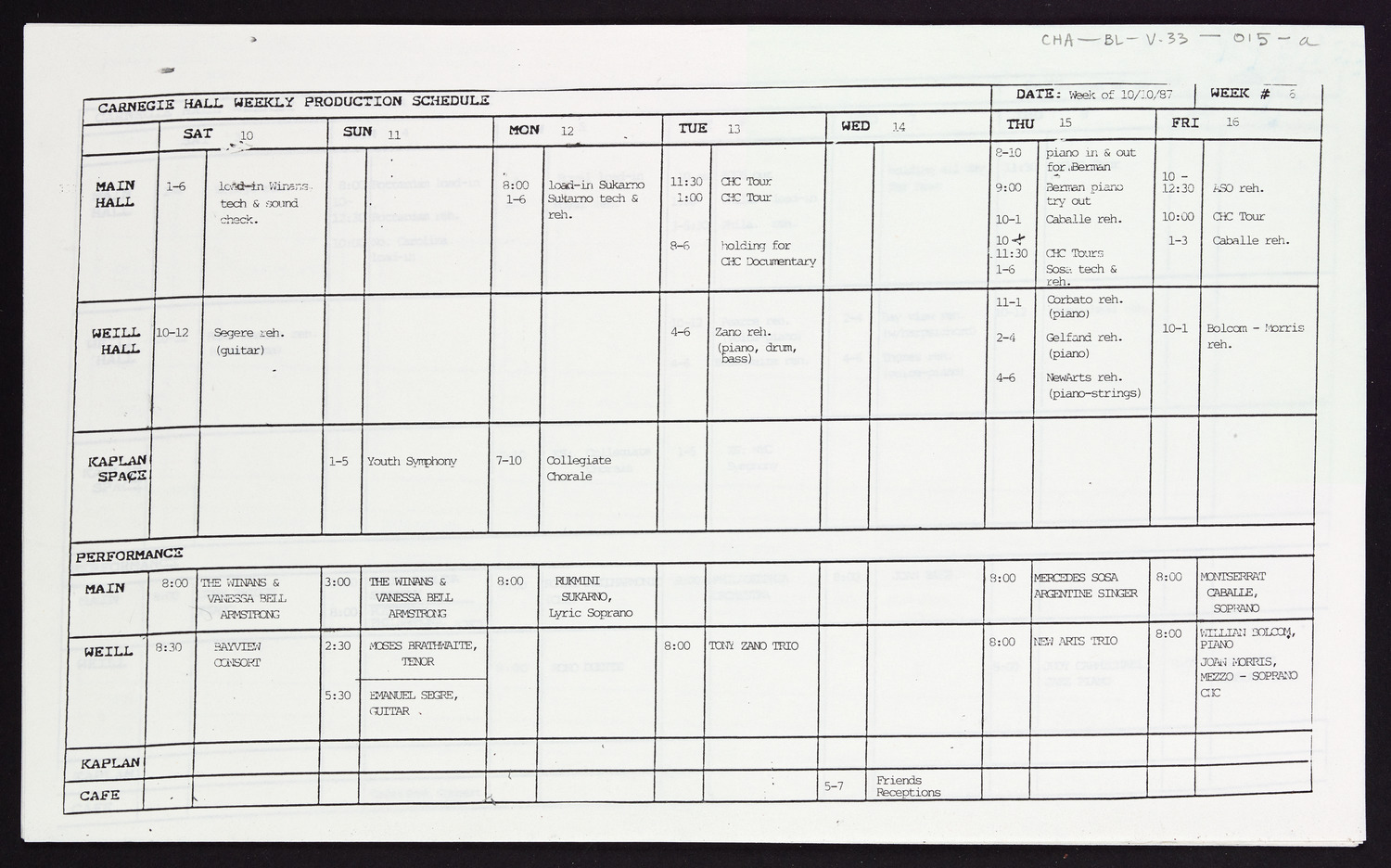 Carnegie Hall Booking Ledger, volume 33, page 15a