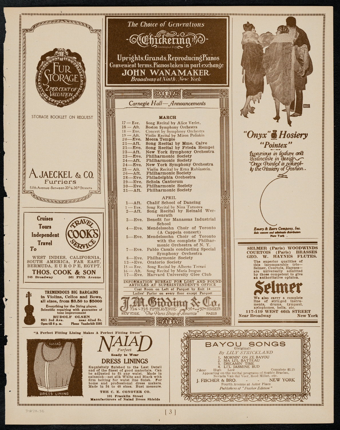 Boston Symphony Orchestra, March 16, 1922, program page 3