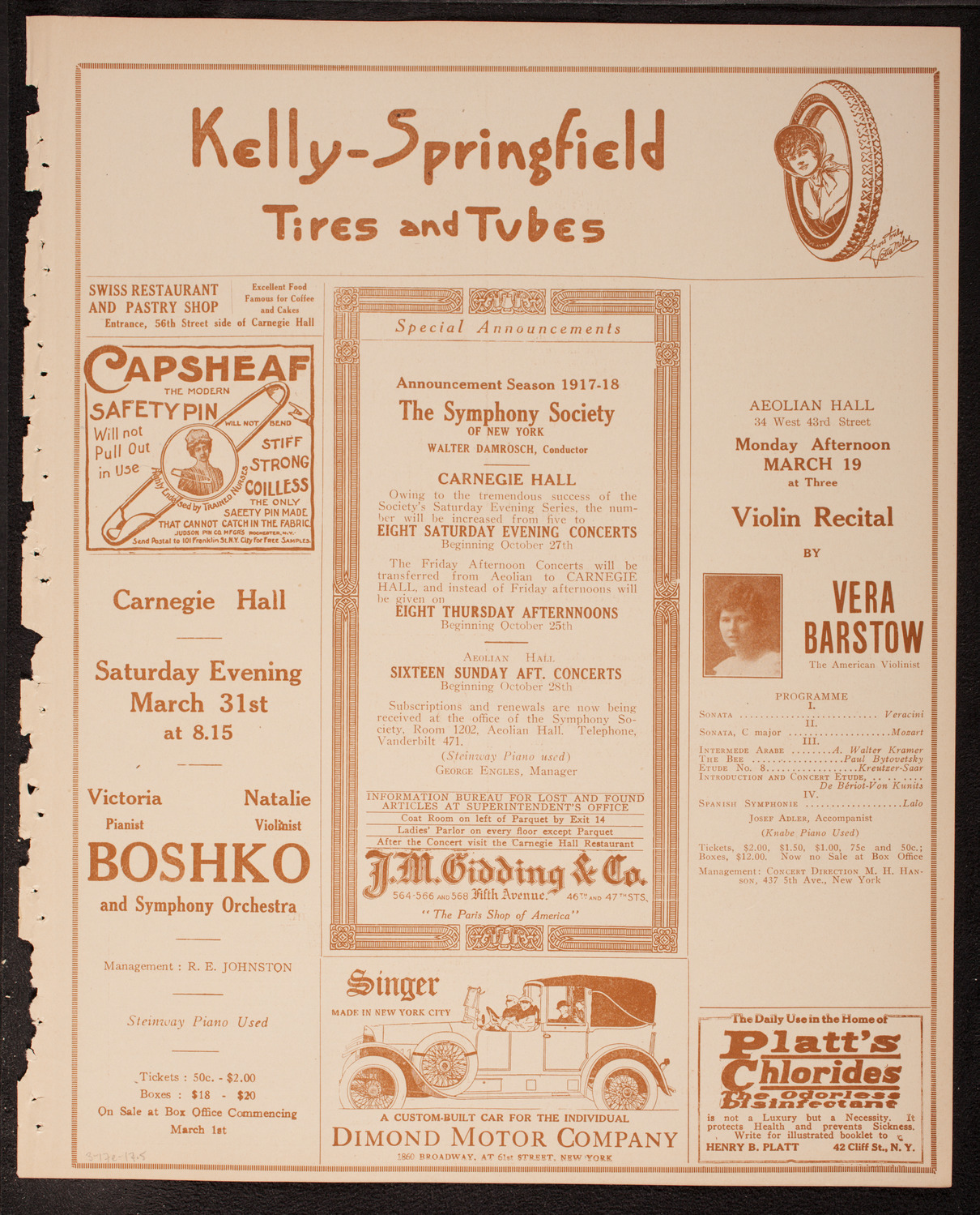 New York Symphony Orchestra, March 17, 1917, program page 9