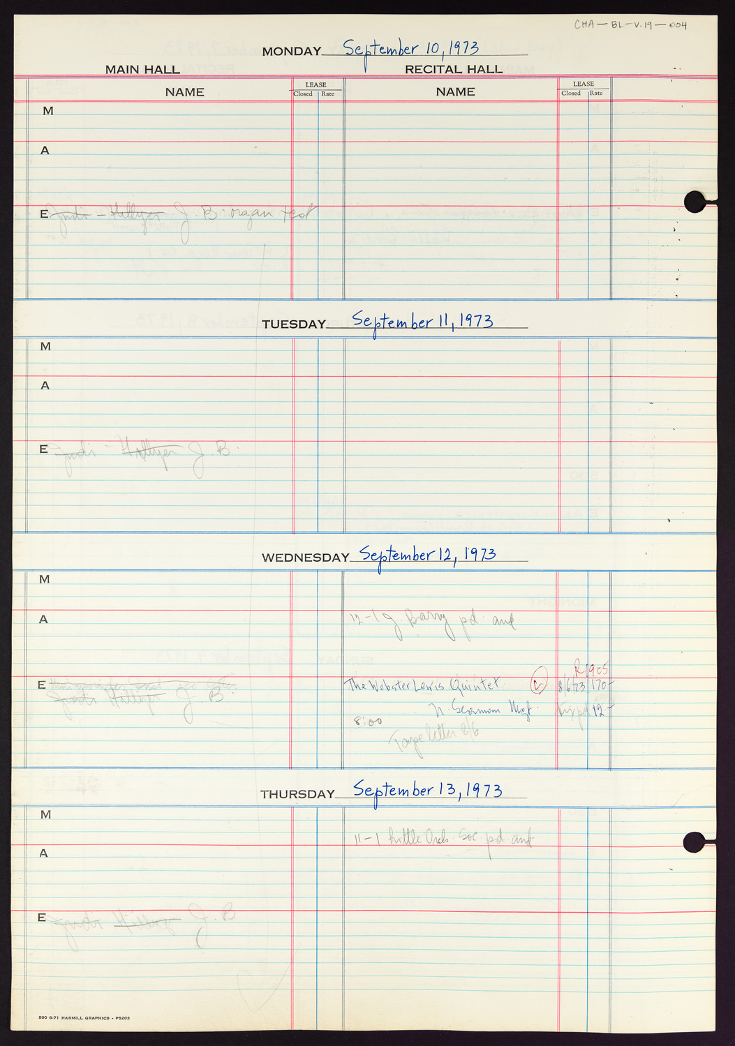 Carnegie Hall Booking Ledger, volume 19, page 4