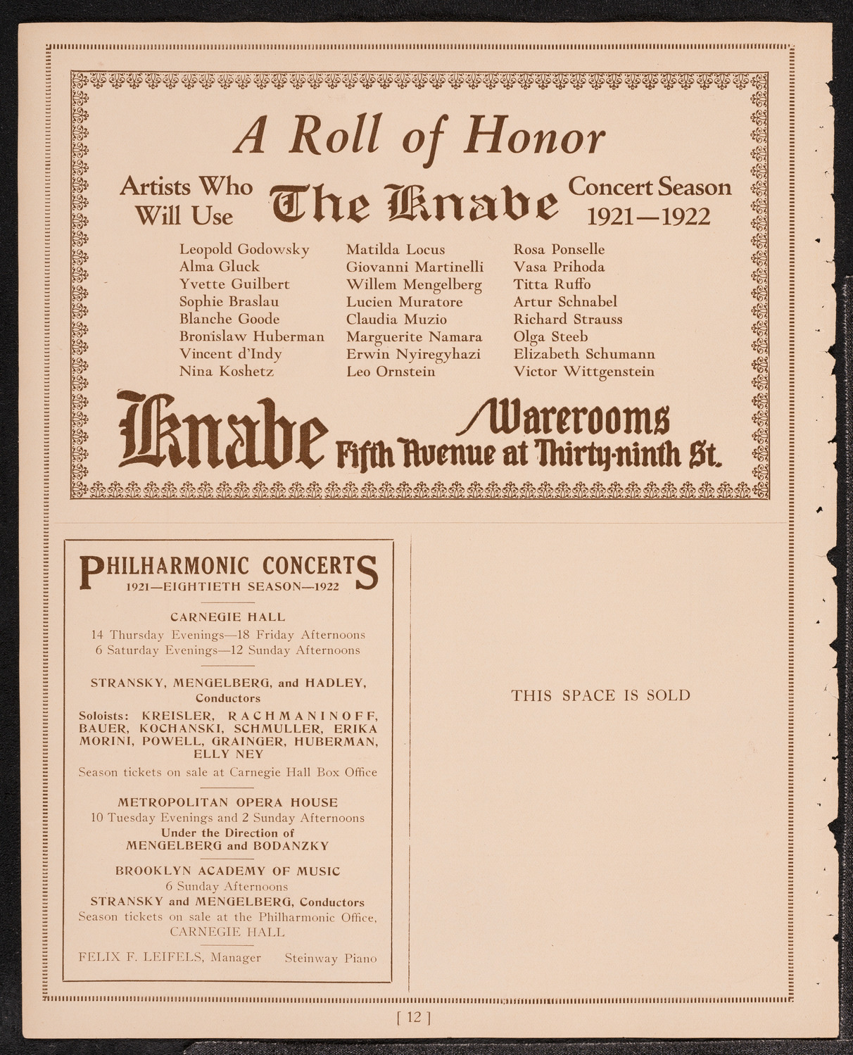Josef Stopak, Violin, October 16, 1921, program page 12