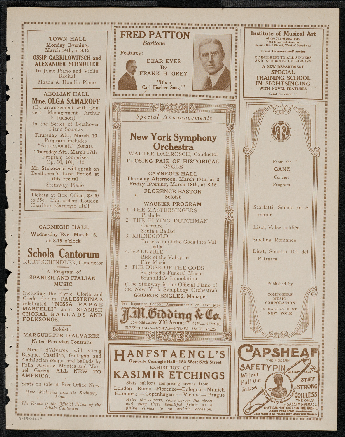 New York Philharmonic, March 13, 1921, program page 9