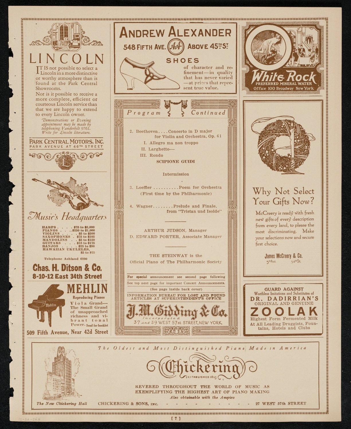 New York Philharmonic, December 5, 1924, program page 7