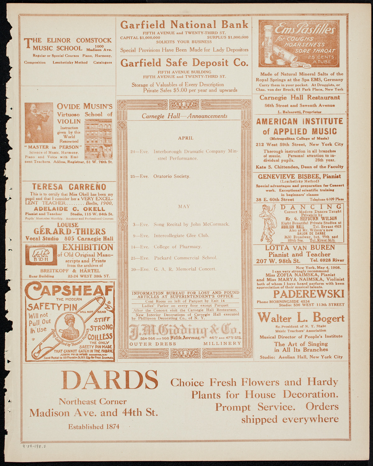 Benefit: St. Andrew's One-Cent Coffee Stands, April 22, 1914, program page 3