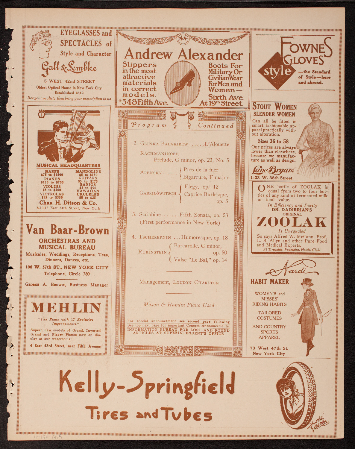 Ossip Gabrilowitsch, Piano, November 18, 1917, program page 7