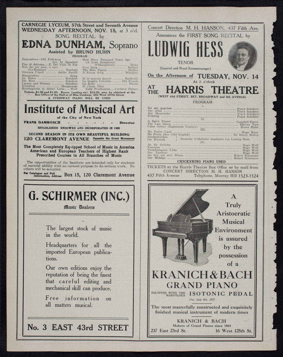 Boston Symphony Orchestra, November 9, 1911, program page 6