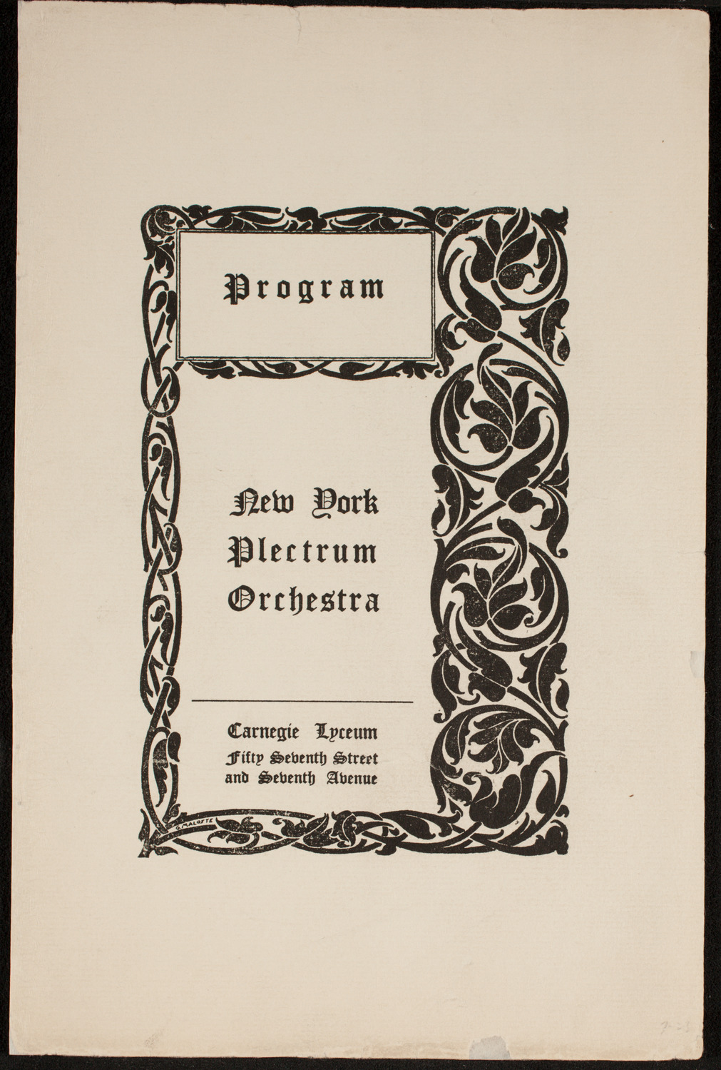 New York Plectrum Orchestra, February 23, 1912, program page 1