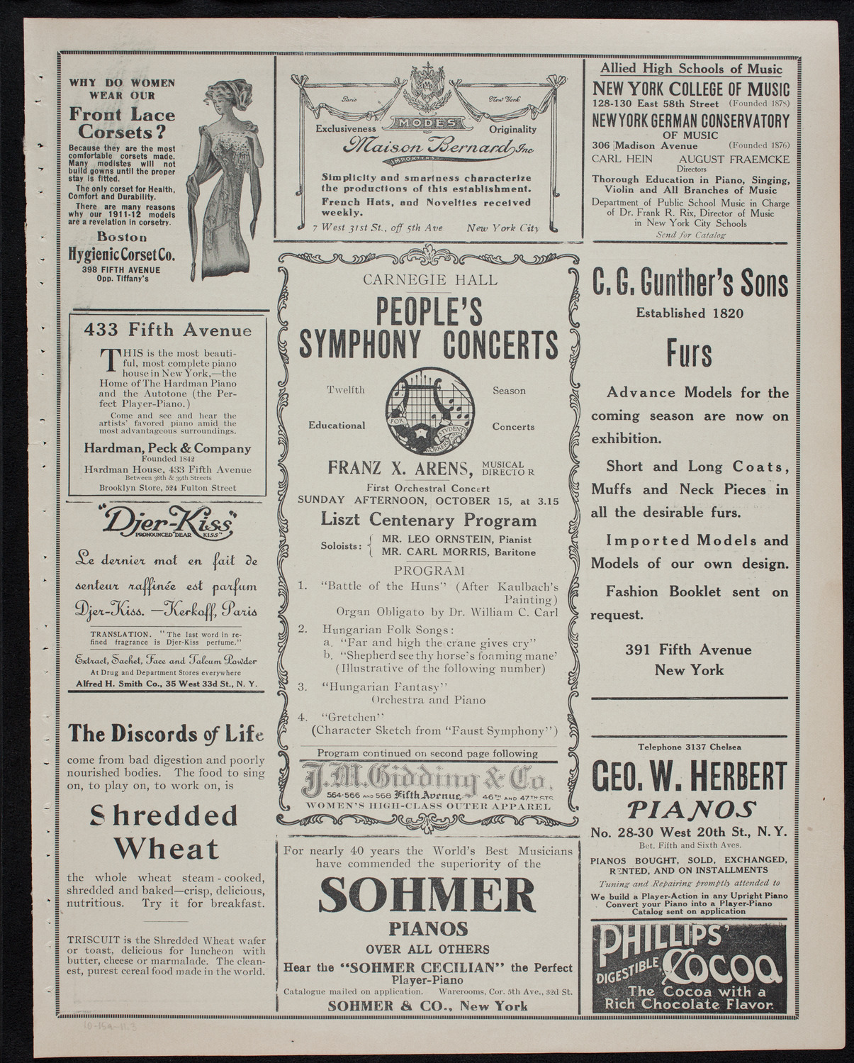 People's Symphony Concert, October 15, 1911, program page 5