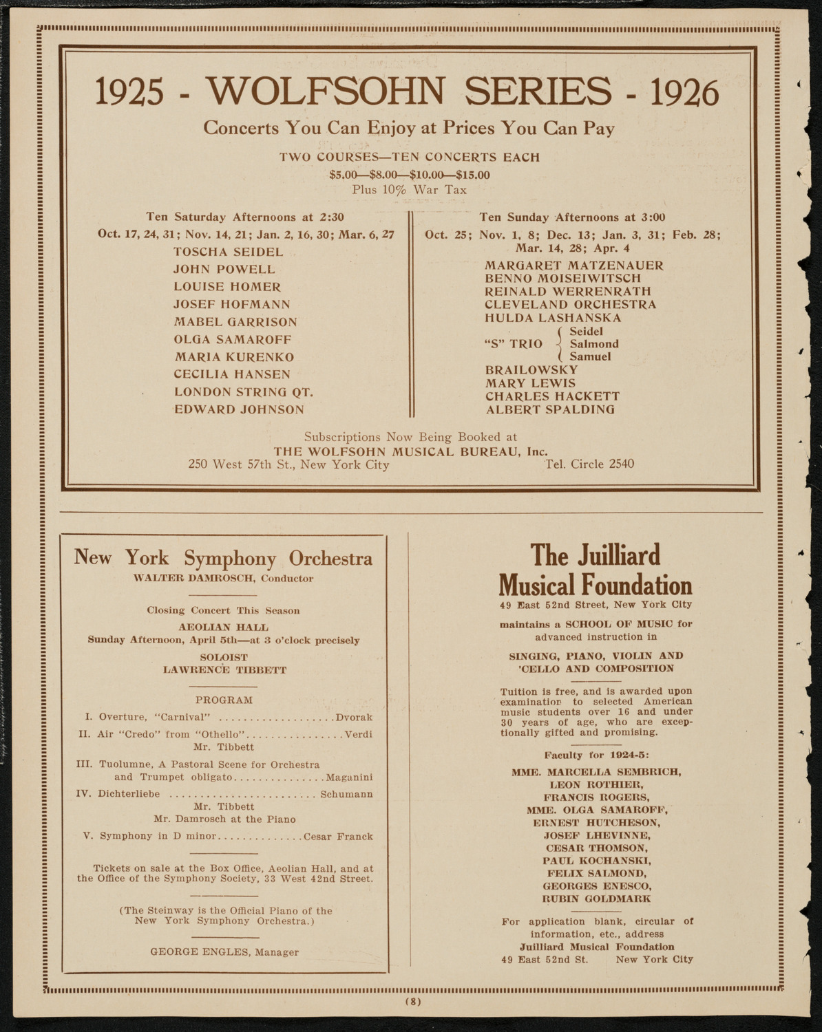 Beniamino Gigli, Tenor, March 30, 1925, program page 8