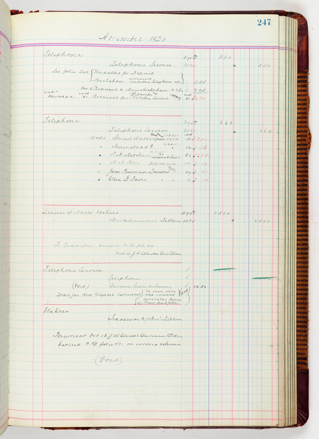 Music Hall Accounting Ledger, volume 5, page 247