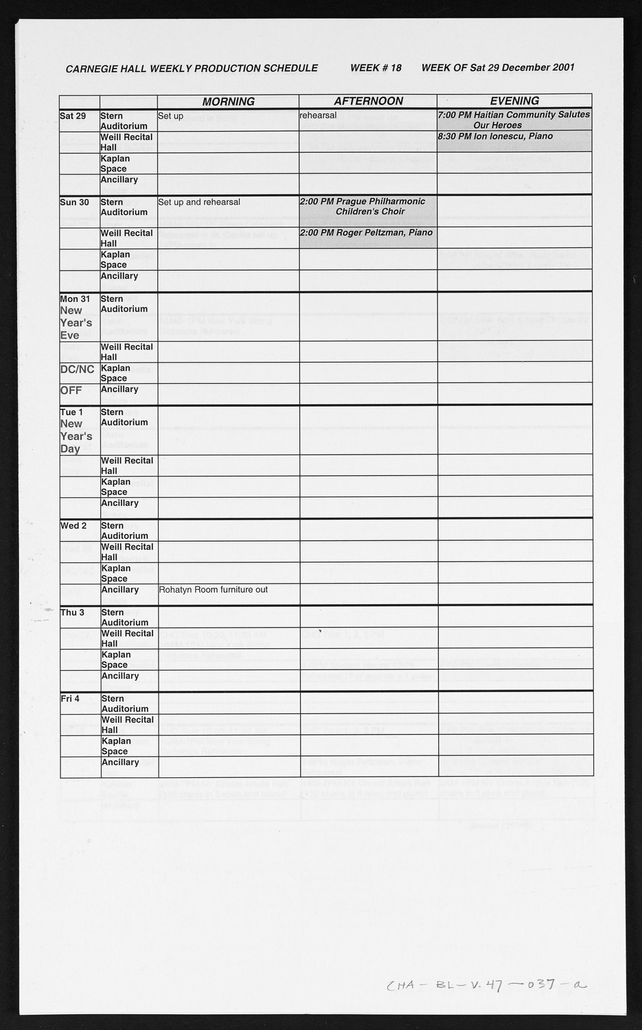 Carnegie Hall Booking Ledger, volume 47, page 37a