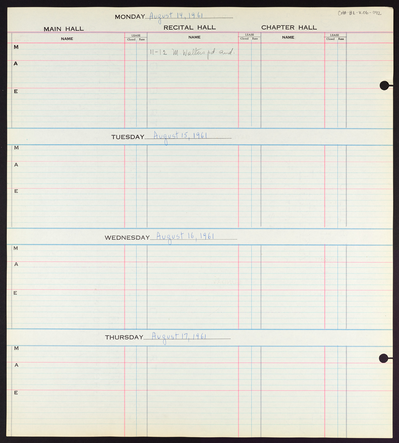 Carnegie Hall Booking Ledger, volume 6, page 92