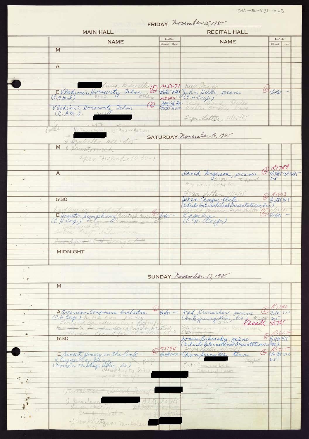 Carnegie Hall Booking Ledger, volume 31, page 23