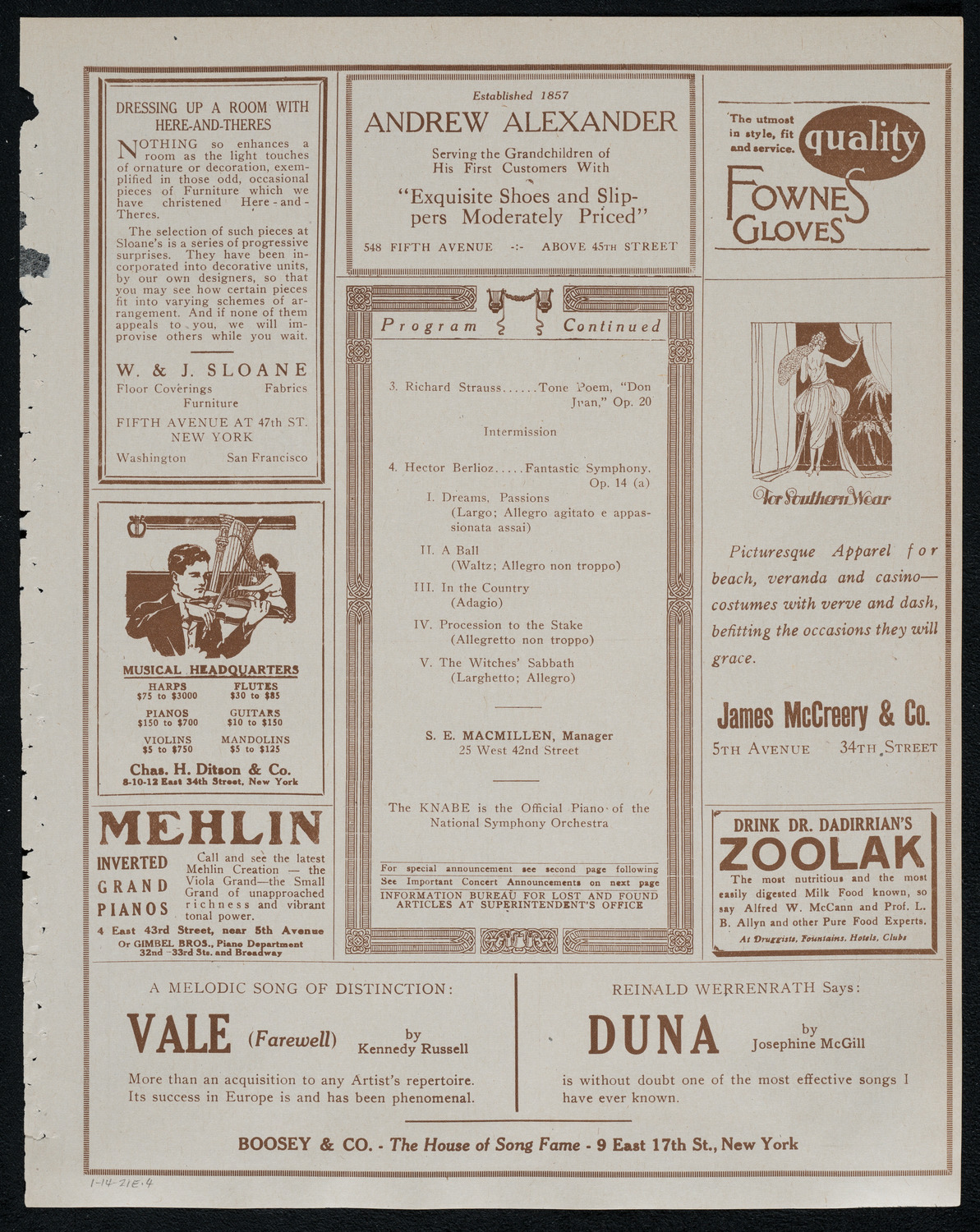 National Symphony Orchestra, January 14, 1921, program page 7