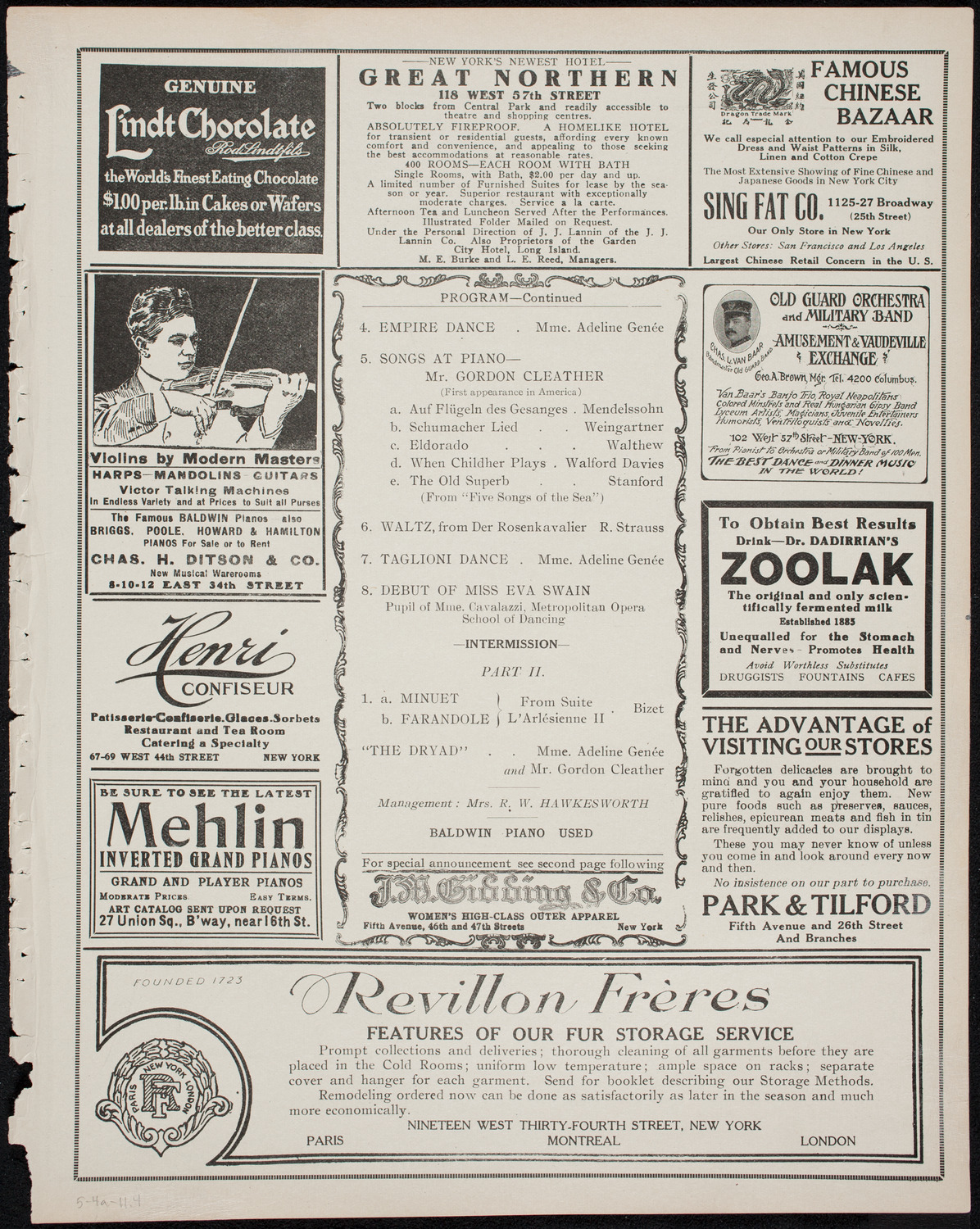 Adeline Genée with The Morris Dancers and The Nahan Franko Symphony Orchestra, May 4, 1911, program page 7