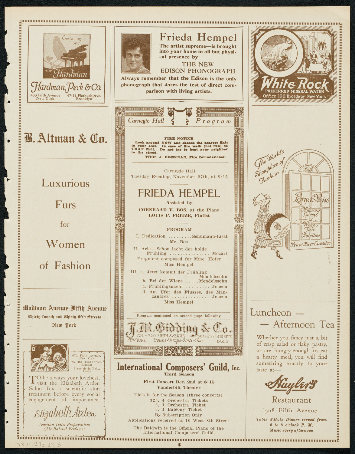 Frieda Hempel, Soprano, November 27, 1923, program page 5