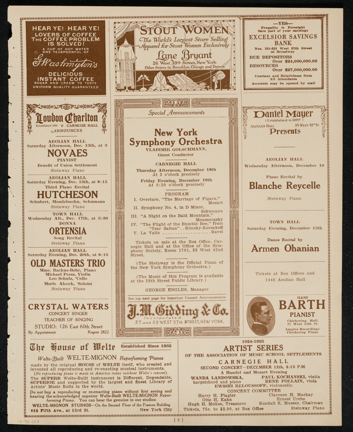 Cleveland Orchestra, December 9, 1924, program page 9