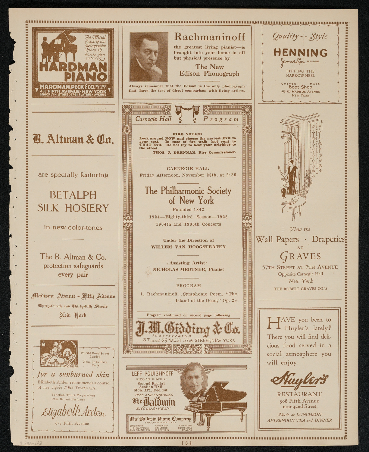 New York Philharmonic, November 28, 1924, program page 5