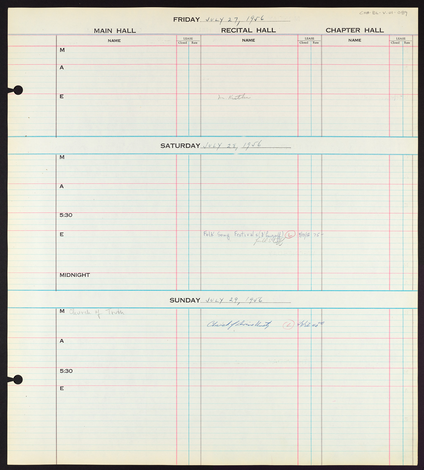 Carnegie Hall Booking Ledger, volume 1, page 89